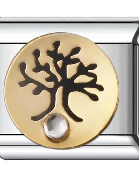 Gold Tree of Life Italian Charm Link with Crystal Accent